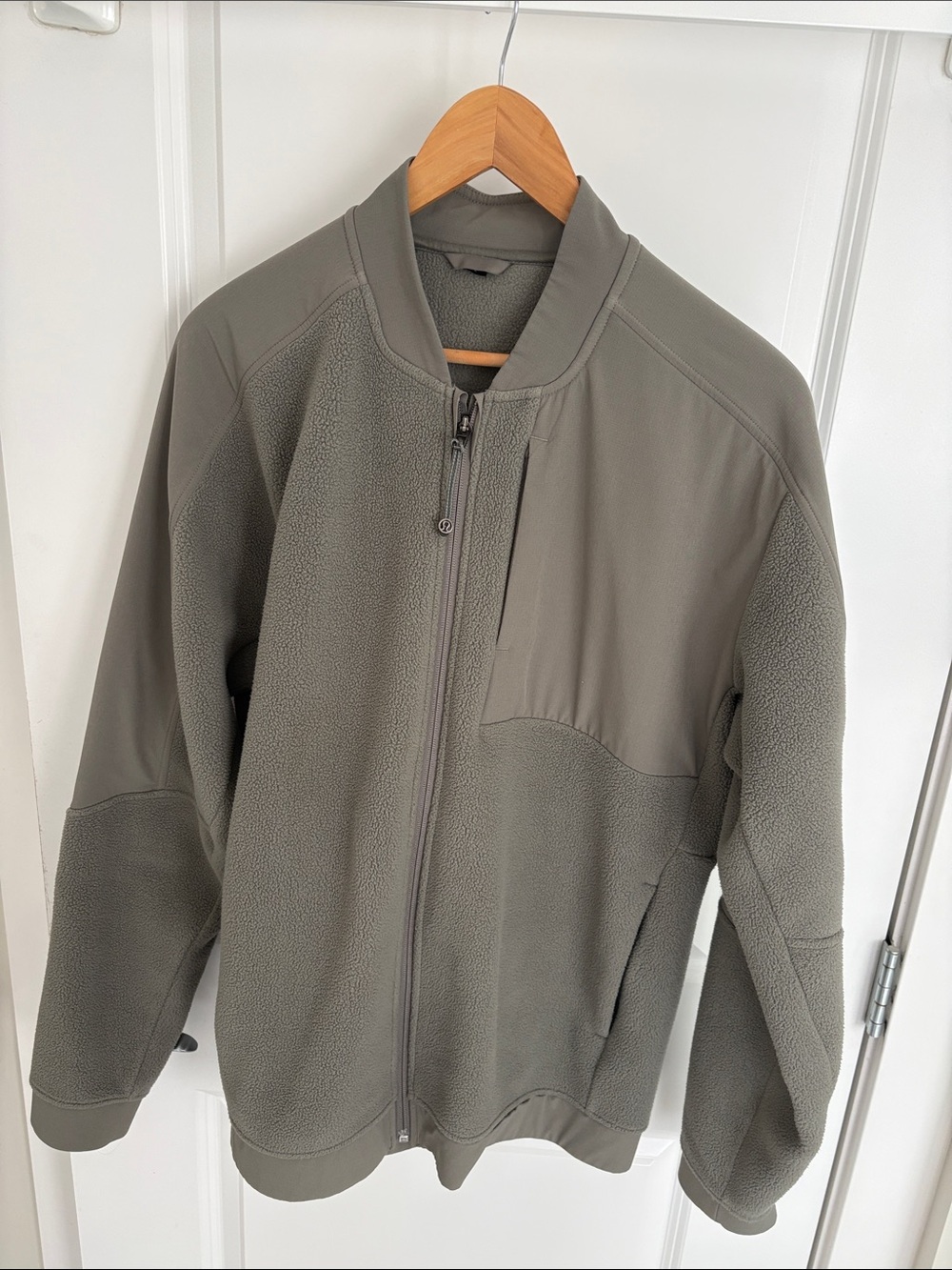 Lululemon Men's Greyish Olive Green Fleece Zip Jacket